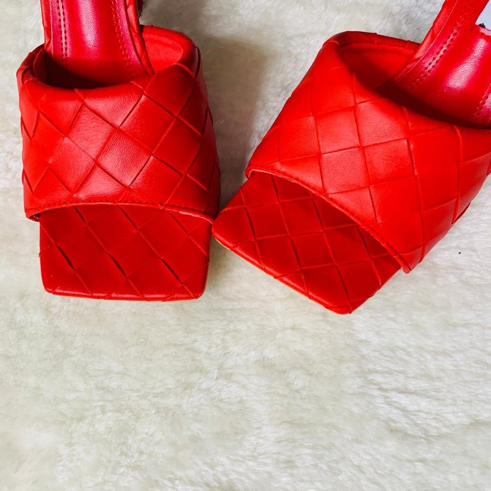 RedLeather PeepToe ShoeWomens SlippersParty Summer - Picture 5 of 16
